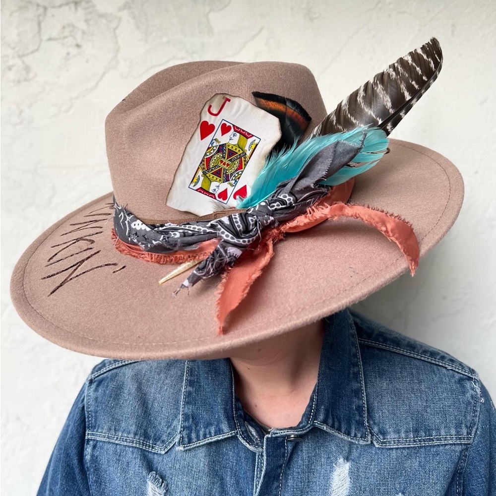 Boho Western “Smokin’ and Drinkin’” OOAK custom felt hat OSFA.